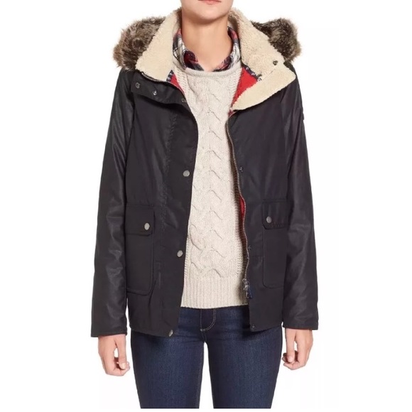 Barbour Crevasse Waxed Jacket Faux Fur 
